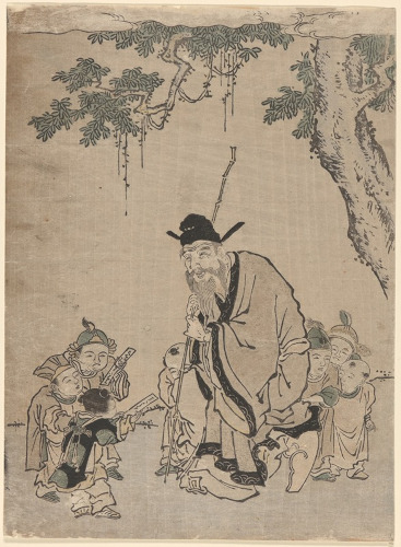 Suzuki Harunobu - Vieux sage enseignant une morale (Ilustration du texte Le doigt du Sage)