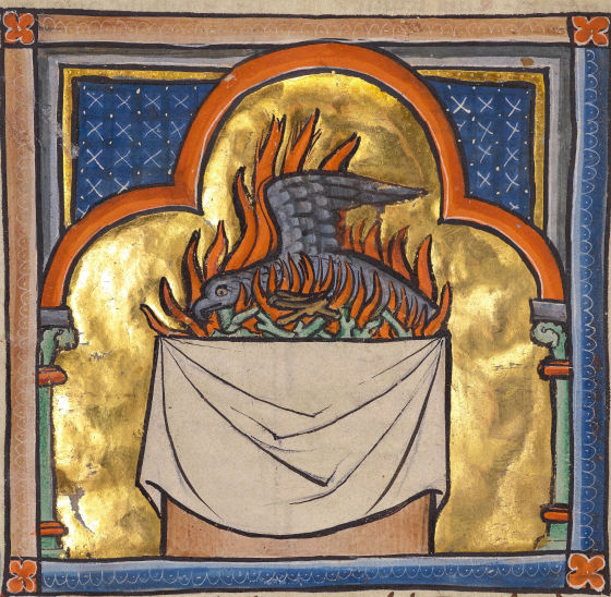 Enluminure médiévale 1270 (Ilustration du texte L’envol du phénix)