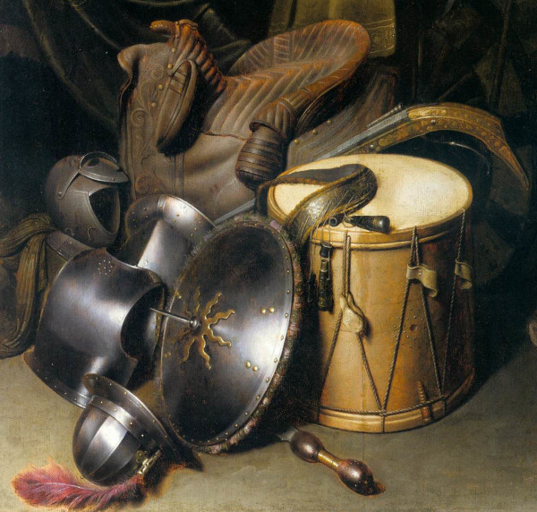Gerrit Dou - Un soldat de la garde civique de Leyde avec une nature morte représentant des armes (Ilustration du texte Fais front !)