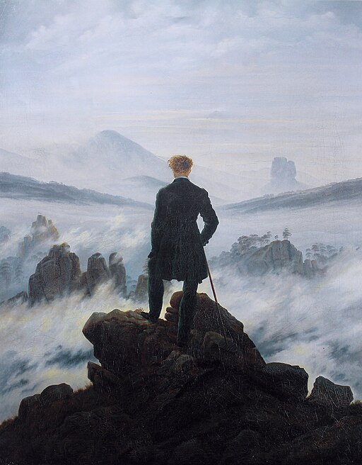 Caspar David Friedrich -  Le voyageur au-dessus de la mer de nuages (Ilustration du texte Hauteurs solitaires pour solitaires hautains)